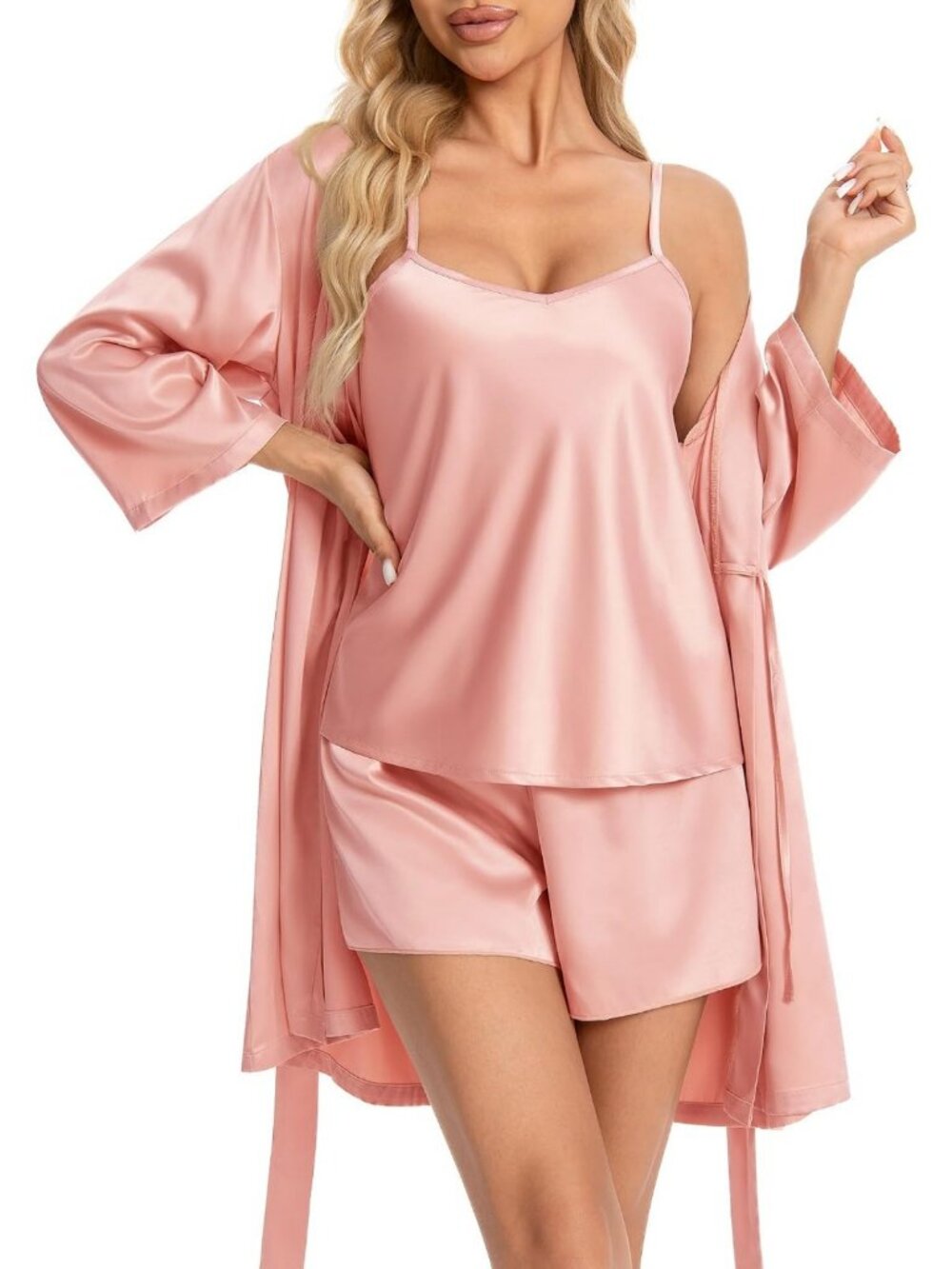 Cozy 3-Piece Women's Pajama Set: Cami Top, Shorts & Soft Robe for Sleepwear